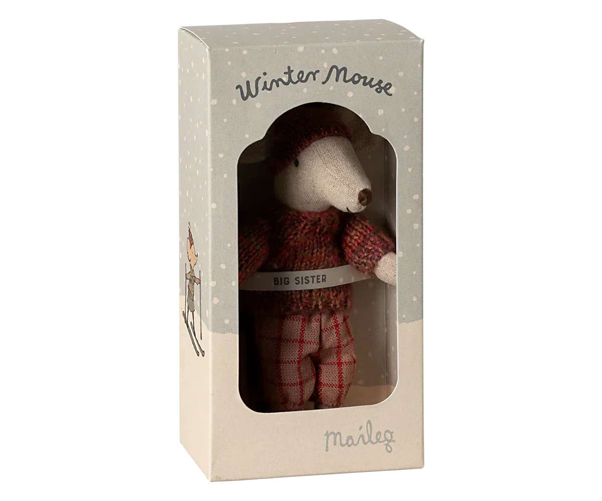 Maileg Winter mouse with ski set, Big sister - Rose